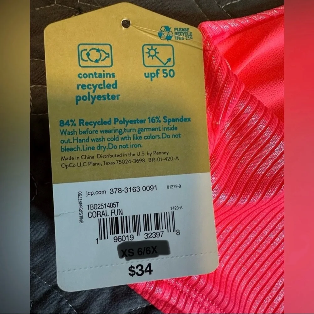 Thereabouts Girls Coral Fun 2 Piece Tankini Set NWT Size M 10/12